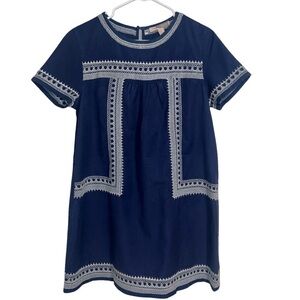 FOREVER 21 Woman’s Navy and White Embroidered Short Sleeved Peasant Blouse